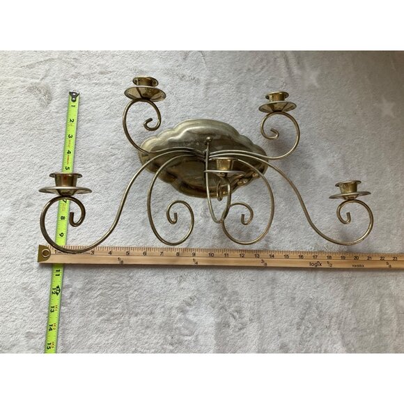 Vintage Metal Gold Tone Ornate Scroll Wall Candle Sconce 5 arms MCM - Picture 2 of 8